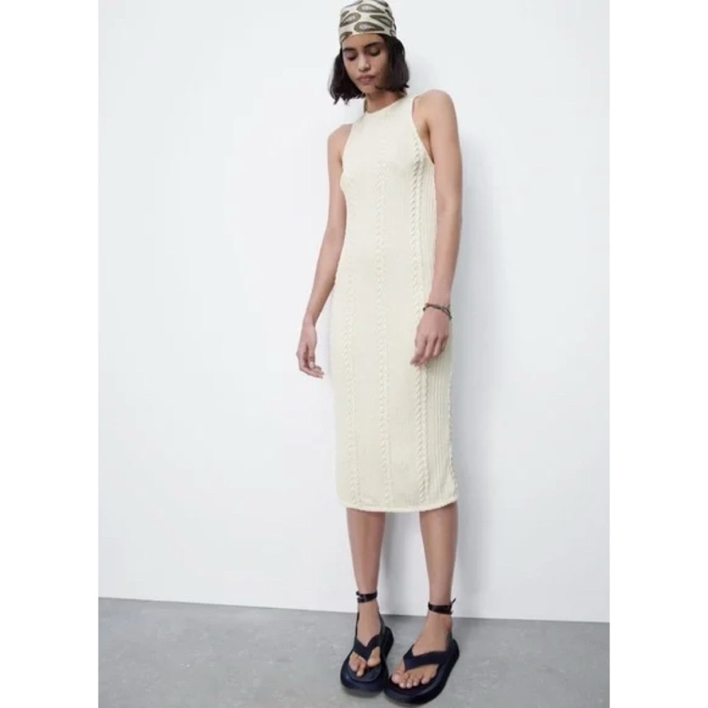 Zara White Halter Sheath Midi Dress